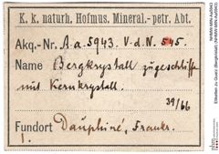 Etiketten zu Quarz (Bergkristall) (NHMW-MIN-Aa5943)